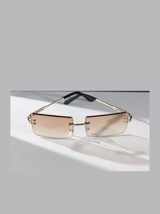 Women's Sunglasses with Gold Metal Frame and Brown Gradient Lens G-03