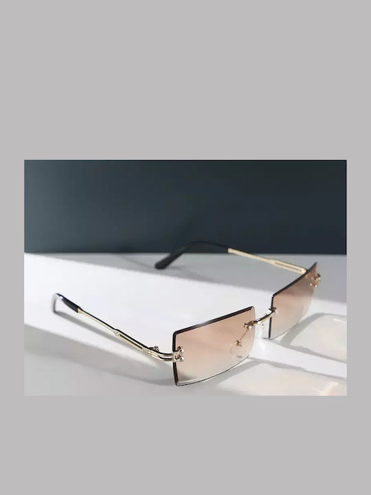 Women's Sunglasses with Gold Metal Frame and Brown Gradient Lens G-03