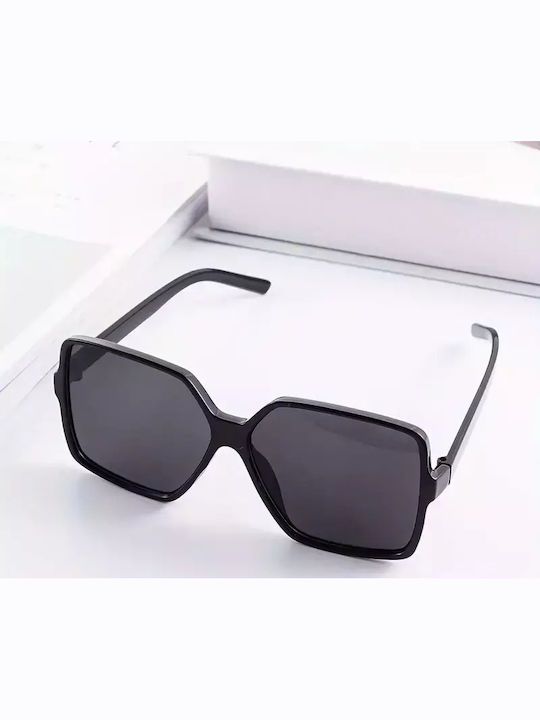 Women's Sunglasses with Black Plastic Frame and Black Lens G-16