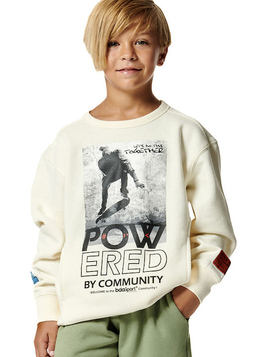 Kids Sweatshirt with Hood and Pockets Ecru