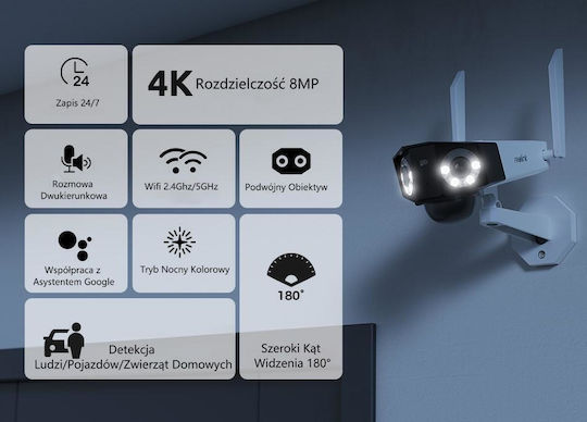 Reolink Duo Series IP Dual Κάμερα Παρακολούθησης Wi-Fi 4K Αδιάβροχη με Αμφίδρομη Επικοινωνία