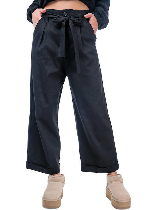 Damen Hoch tailliert Stoff Hose Black