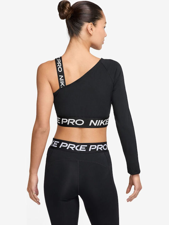 Pro Γυναικείο Αθλητικό Crop Top Μακρυμάνικο Fast Drying Μαύρη