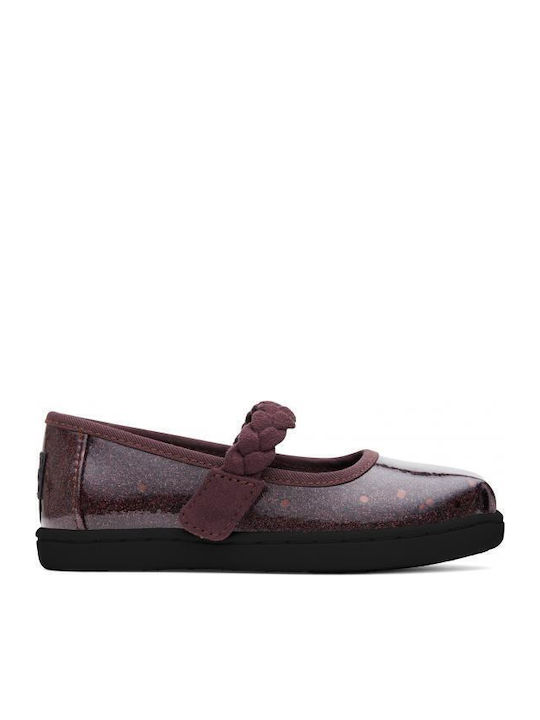 Toms Kids Anatomic Patent Leather Ballerinas with Hoop & Loop Closure Burgundy