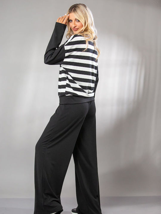 Women's Blouse with V Neckline Striped Green