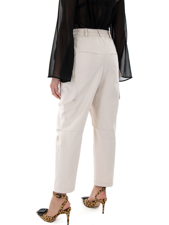 Women's High-waisted Fabric Cargo Trousers Ecru