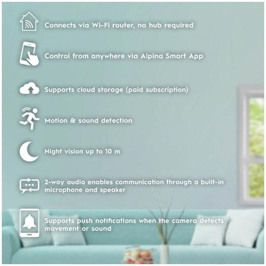Alpina Appliances Intelligent IP Камера за наблюдение Wi-Fi Full HD 1080p с Двупосочна Комуникация и Обектив 4мм