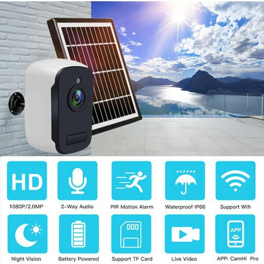 Anga AQ-8105ISW IP Κάμερα Παρακολούθησης Wi-Fi Full HD 1080p Αδιάβροχη Μπαταρίας με Αμφίδρομη Επικοινωνία και Φακό 3.6mm με Solar Panel