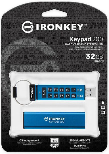 Kingston IronKey Keypad 32GB USB 3.2 Stick Μπλε