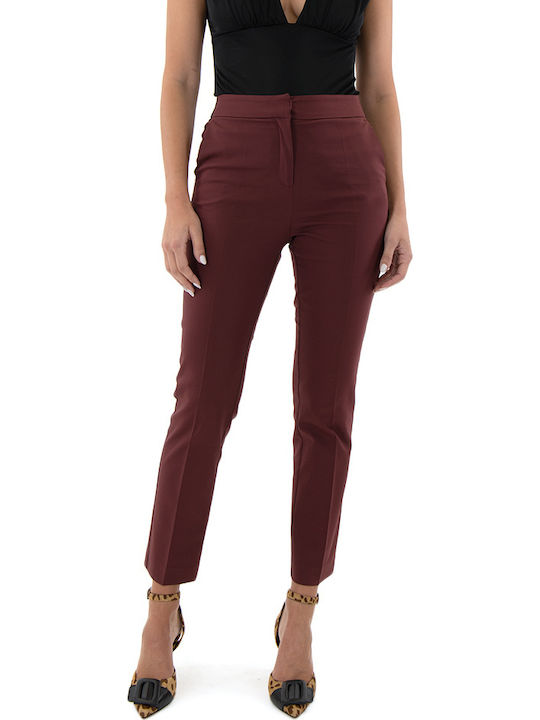 MY T Pants Women My T Wearables Γυναικείο Ψηλόμεσο Capri Chino Παντελόνι Slim Fit Μπορντώ