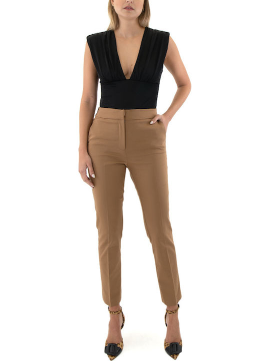 Pants Women My T Wearables Women's High-waisted Capri Chino Trousers Slim Fit Camel