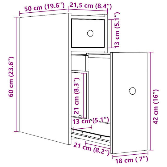vidaXL Badezimmerschrank B21.5xT50xH60cm Gray