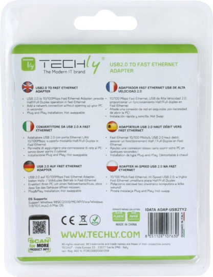 Techly 107630 Αντάπτορας Δικτύου USB με Ενσύρματη Σύνδεση Ethernet