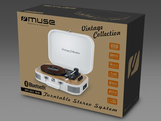 Muse MT-201 MT-201WW Βαλιτσάκι Πικάπ με Προενίσχυση και Ενσωματωμένα Ηχεία Λευκό