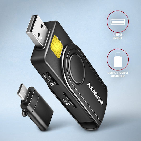 Axagon Cre-smp2a Usb Smart Card & Sd Microsd Sim Card Pocketreader