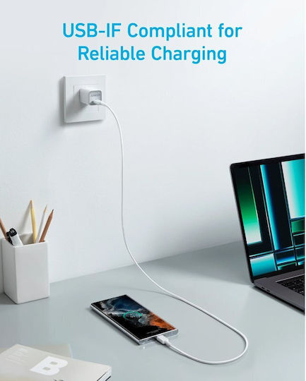 Anker USB 2.0 Cable USB-C male - USB-C 60W PD Λευκό 0.9m