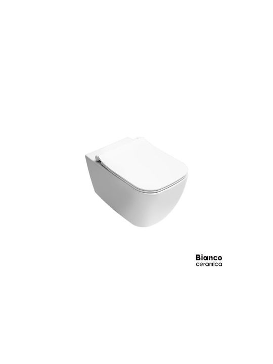 Bianco Ceramica Remo RM 11500 Wall-Mounted Toilet Rimless with Slim Cover Soft Close White Checkmate