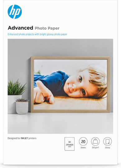 HP Advanced Glossy Photopaper Photo Paper A3 250gr/m² for Printers Inkjet 20 Sheets