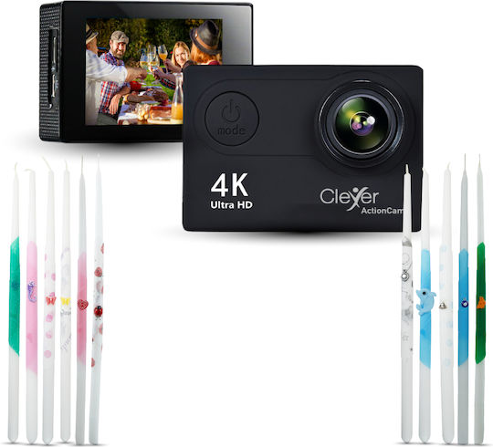 Clever Clever 30fps Action Camera 4K Ultra HD Υποβρύχια (με Θήκη) και Wi-Fi Μαύρη