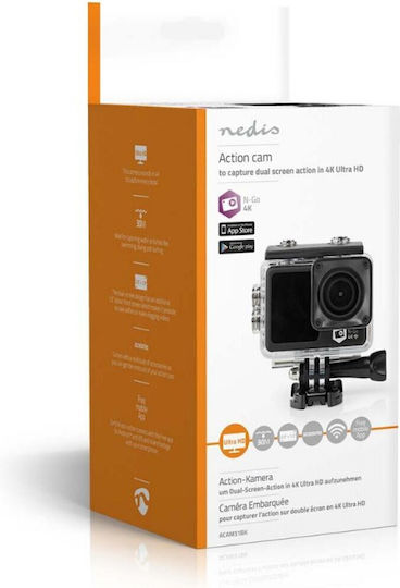 Nedis ACAM51BK Action Camera 4K Ultra HD Υποβρύχια (με Θήκη) με Οθόνη 2" και Wi-Fi Μαύρη