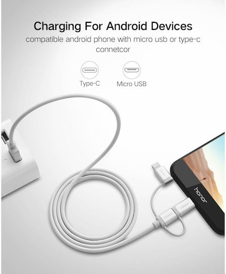 Ugreen Braided USB to Lightning / Type-C / micro USB Cable 2A Λευκό 1.5m 50203