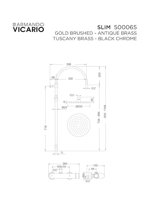 Armando Vicario Slim Adjustable Shower Column with Mixer Silver