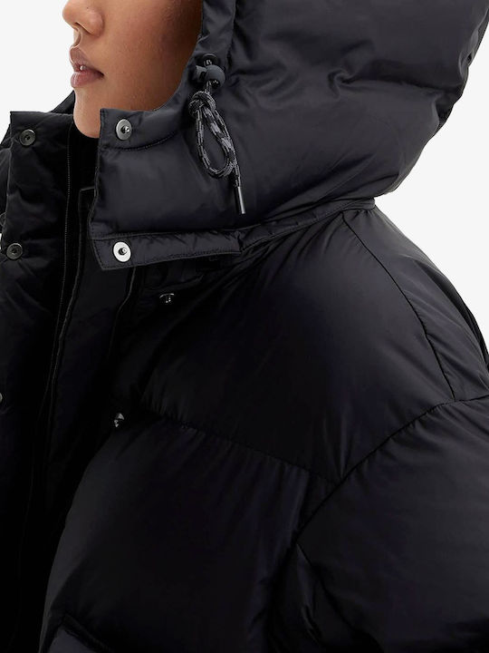 Women's Short Puffer Jacket for Winter Caviar