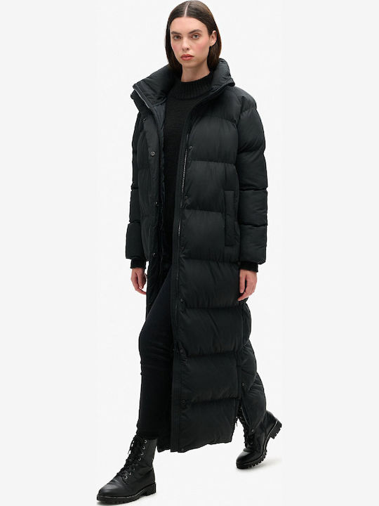 Lang Damen Puffer Jacke für Winter Black