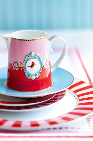 PiP Studio Love Birds Medallion Γαλατιέρα Σερβιρίσματος από Πορσελάνη Red-Pink