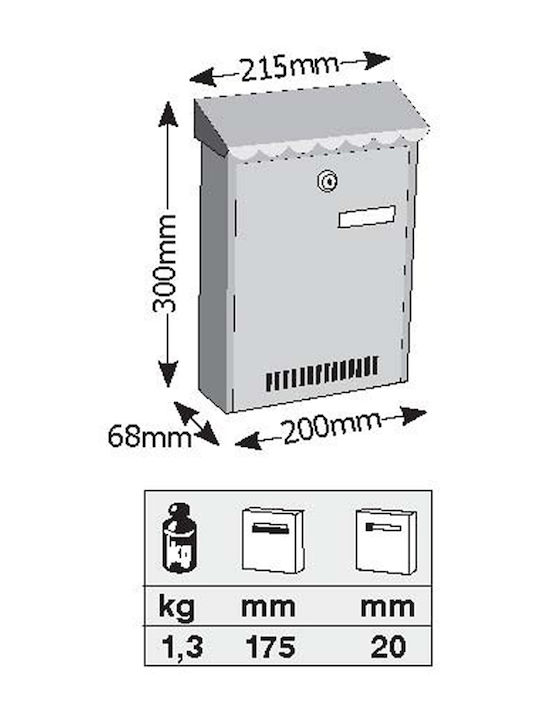 Viometal LTD Paris 304 Outdoor Mailbox Metallic in Black Color 21.5x6.8x30cm