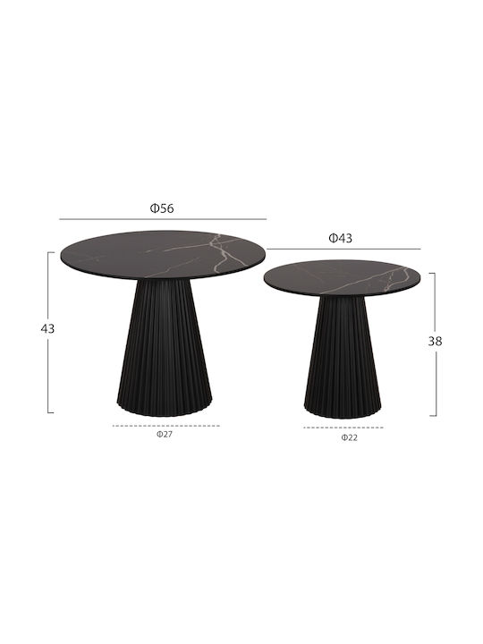 Round Side Table Dien Metal Black Velvet-Black Metal 2pcs L56xW56xH43cm.