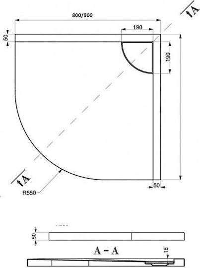 Karag Element U-Shaped Acrilic Duș 90x90cm Albă