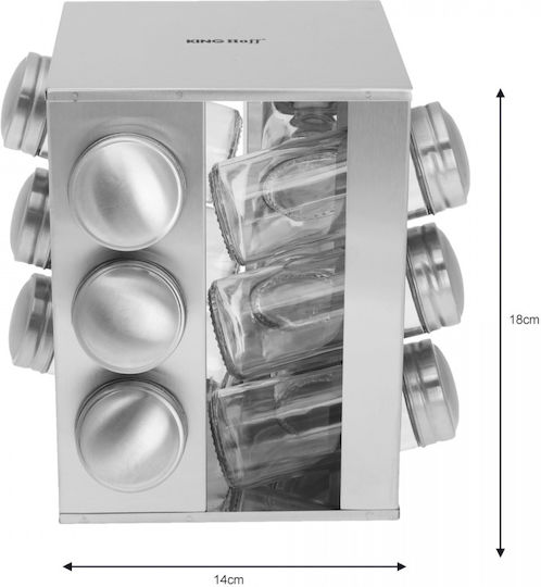 KING Hoff Metallic Tabletop Rotating Spice Rack Silver 13pcs