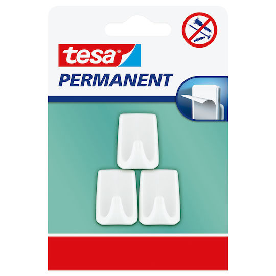Set 3 Adhesive Hooks Tesa Permanent Plastic White
