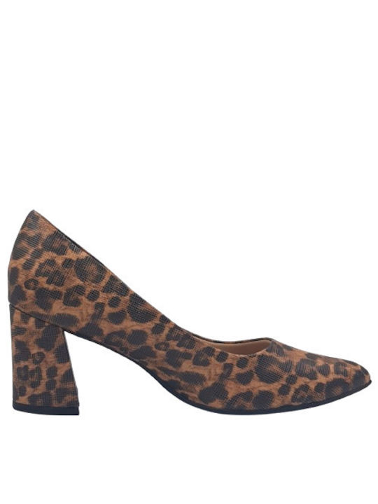 Piccadilly Anatomic Pointed Toe Black Heels Animal Print