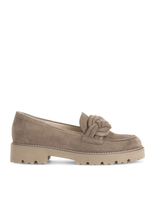 Leather Women's Moccasins in Beige Color
