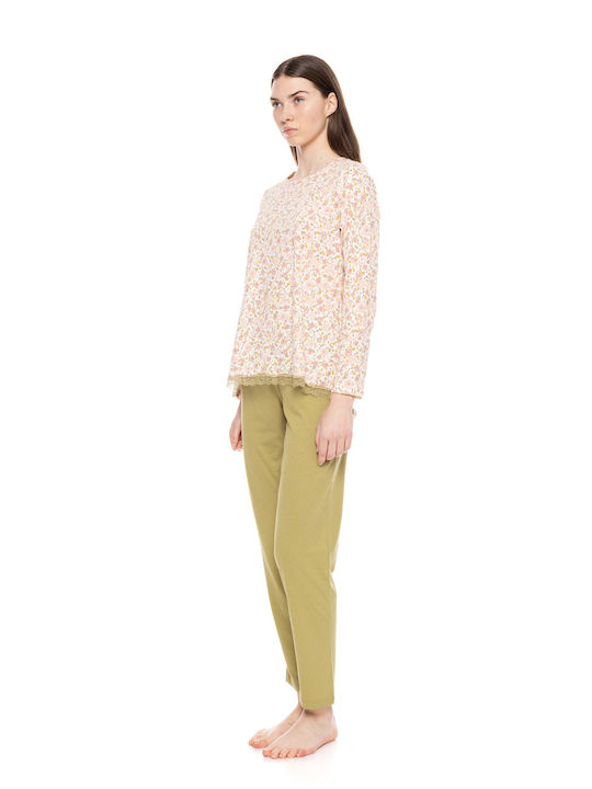 Pink Label Winter Women's Cotton Pyjama Top Pink, Olive