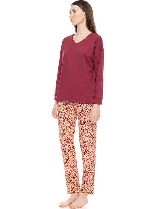 Pink Label Set Pijamale pentru Femei Bordeaux