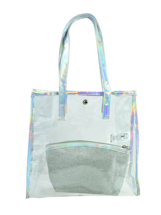 Stoff Strandtasche mit Kulturtasche Silber 2017