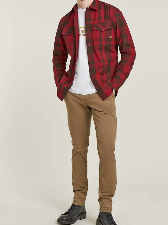 Marine Long Sleeve Slim Fit Checked Shirt Dry Red