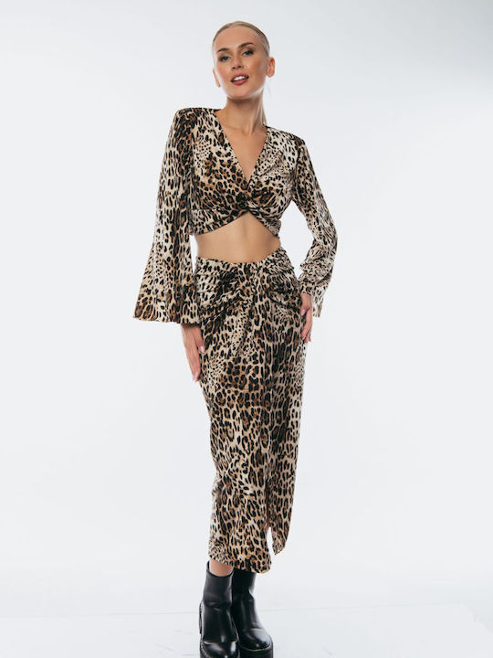 Dress Up Set with High-waisted Maxi Skirt Leopard Black