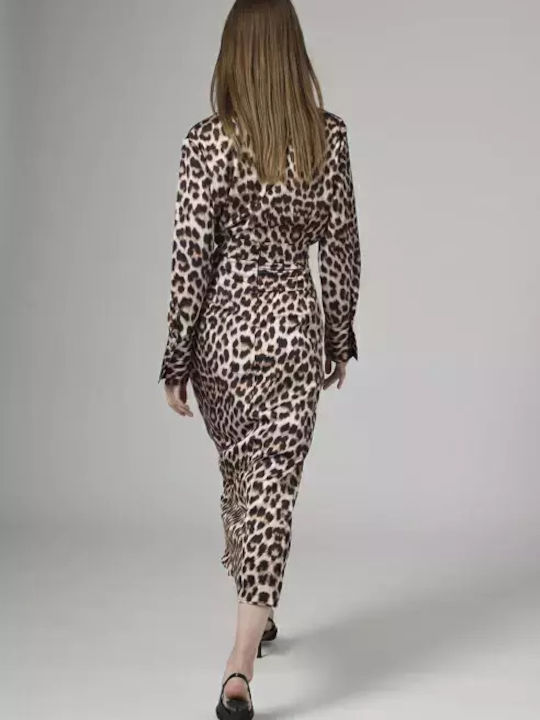 Ψηλόμεση Midi Φούστα Φάκελος Λεοπάρ Animal Print