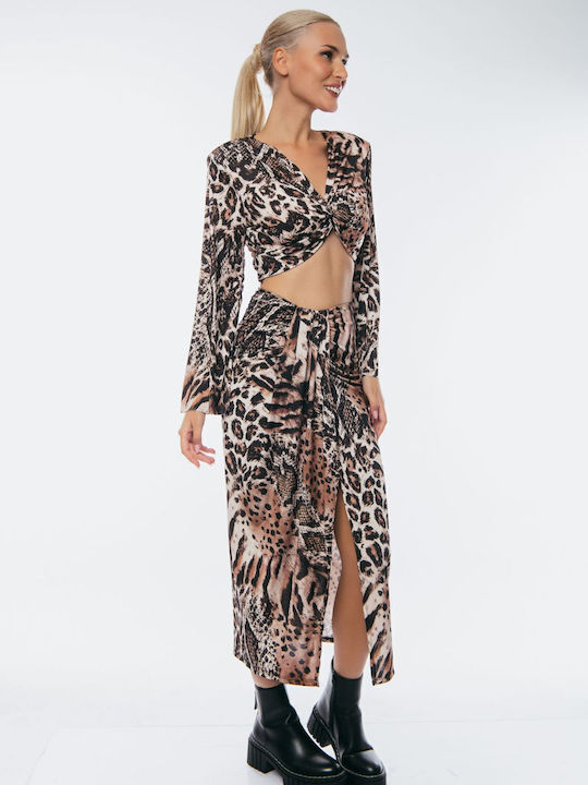 Set mit Hoch tailliert Maxi Rock Leopard Black