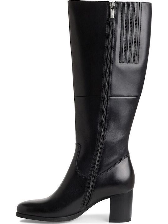 Leather Medium Heel Women's Boots with Zipper Black