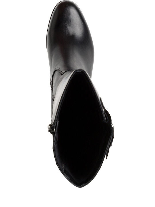 Leather Medium Heel Women's Boots with Zipper Black