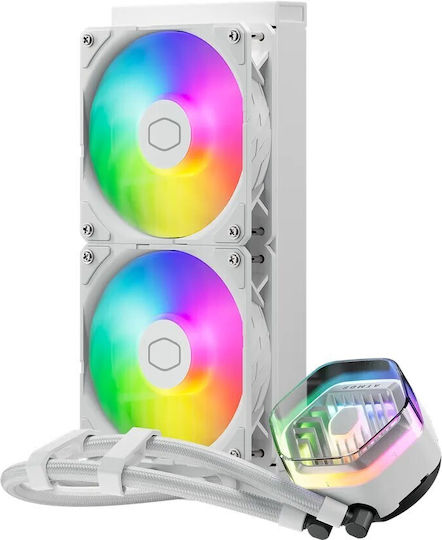 CoolerMaster MasterLiquid 240 ATMOS CPU Water Cooling Dual Fan 120mm for Socket AM4/AM5/1700/1200/115x with ARGB Lighting White