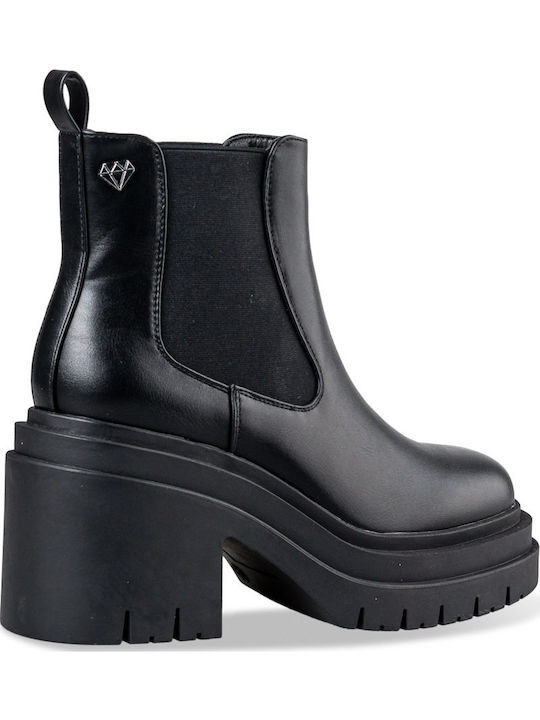Leder Damen Chelsea Stiefeletten mit hohem Absatz Schwarz