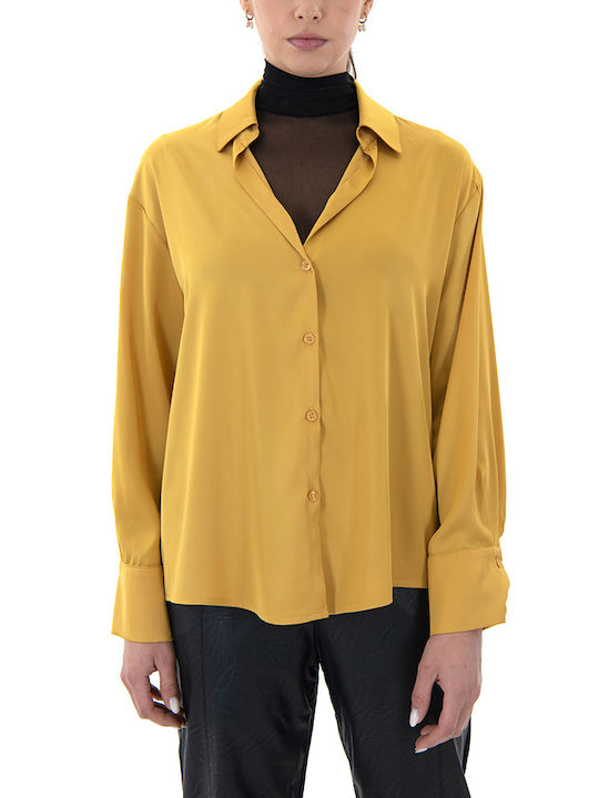 MY T Women's Satin Long Sleeve Shirt Yellow (mustard)