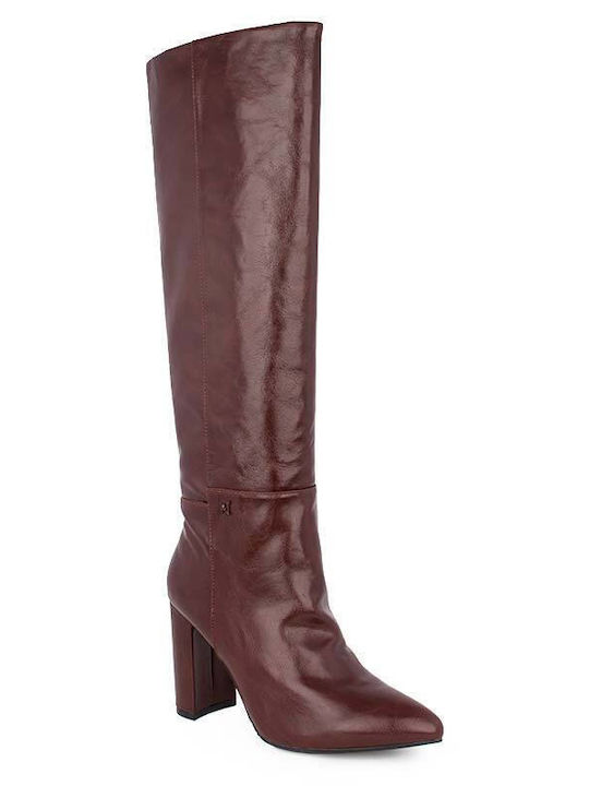 Mexx Krystal Leather Women's Boots with High Heel Burgundy