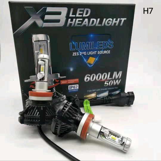 Lamps Car H7 LED 6000K Cold White 9-32V 50W 2pcs